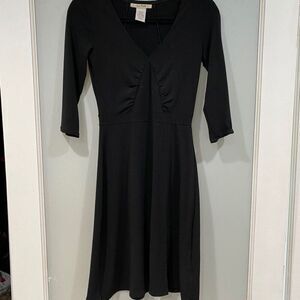 Free People Women's V Neck Little Black Dress Quarter Sleeve Knee Length XS